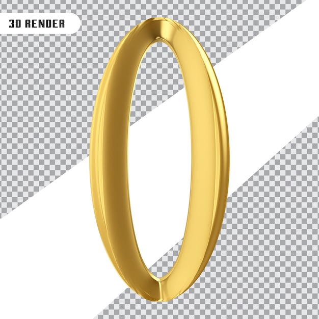 3d-rendering gouden nummer 0 geïsoleerd