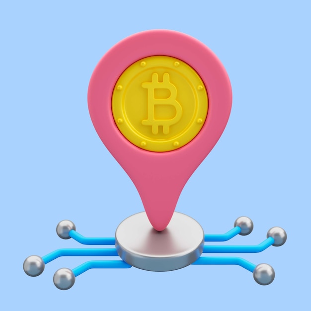 Rendering 3d dell'icona gps bitcoin