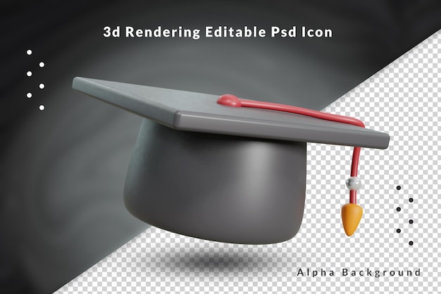 PSD rendering 3d icona del cappuccio di laurea e con file psd di sfondo trasparente