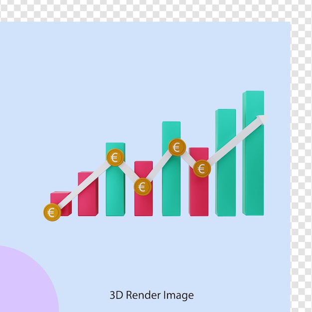 3d rendering graph rising up euro money