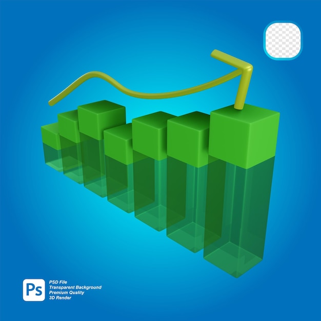 3d rendering graph rising with arrow indicator