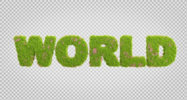 3d rendering of grass letters alphabetthe word world