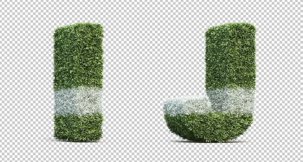 3d rendering of grass playing field alphabet i and alphabet j