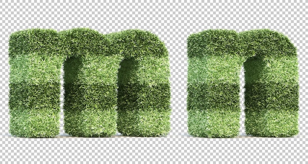 3d rendering of grass playing field alphabet m and alphabet n