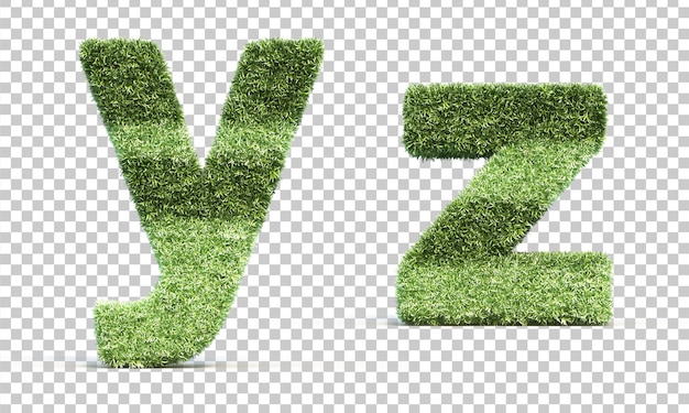 3d rendering of grass playing field alphabet y and alphabet z