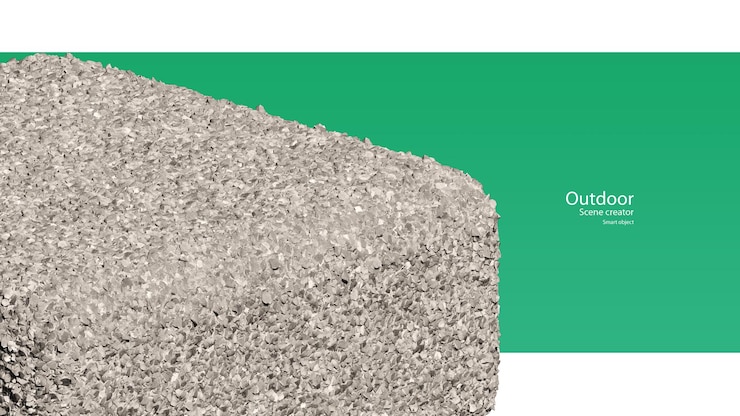 PSD 3d rendering the gravel stand arrangement on round cube shape