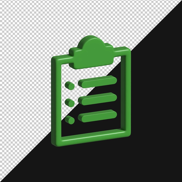PSD 3d rendering of a green checklist icon on transparent background