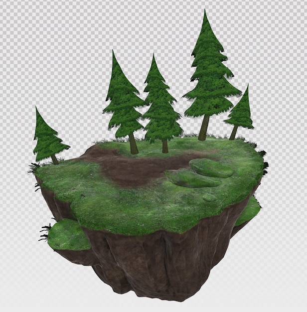 3D rendering green land with fir trees