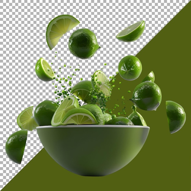 PSD rendering 3d di un limone verde in una ciotola su uno sfondo trasparente