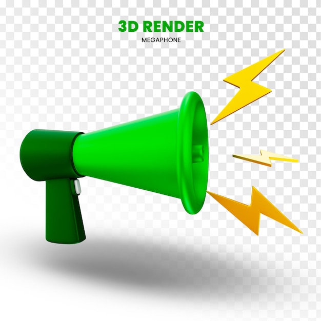 PSD 3d レンダリング 緑のメガフォンを透明な背景でレンダリング
