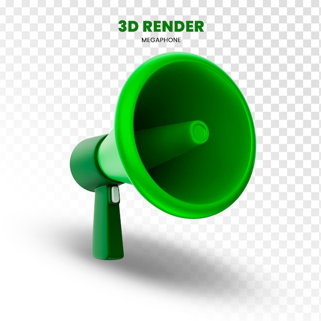 PSD 3d rendering green megaphone on transparent background