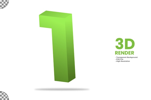 3d rendering green number 1 isolated