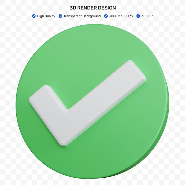 3d rendering green tick icon isolated