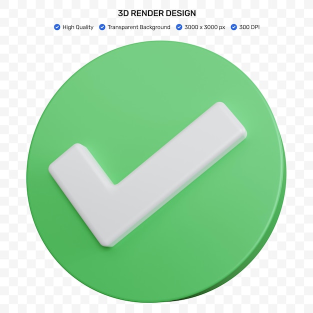 3d рендеринг зеленой галочки изолированы