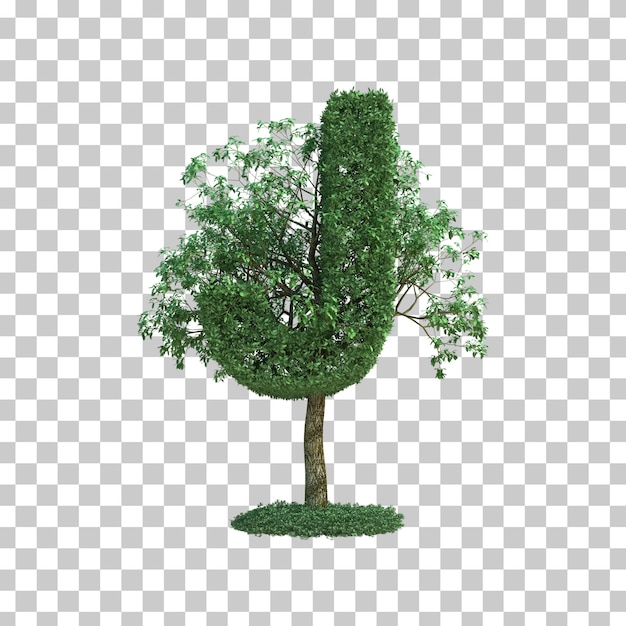 綠樹字母 J 的 3D 渲染