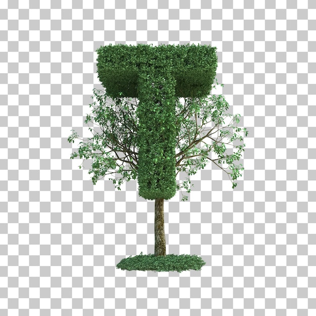 綠色樹字母 T 的 3D 渲染