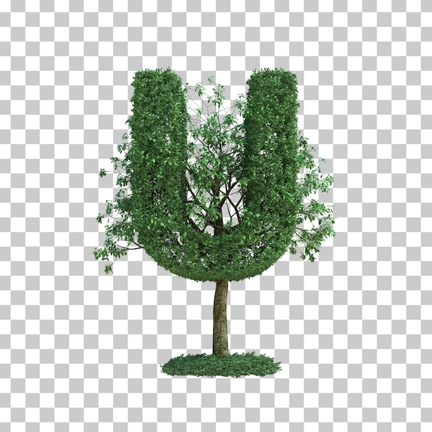 綠樹字母 U 的 3D 渲染