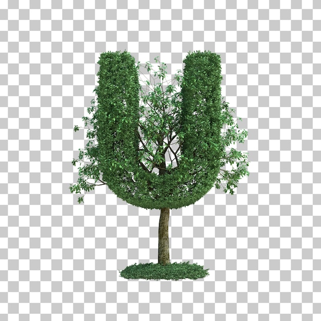 PSD 3d rendering of green tree alphabet u