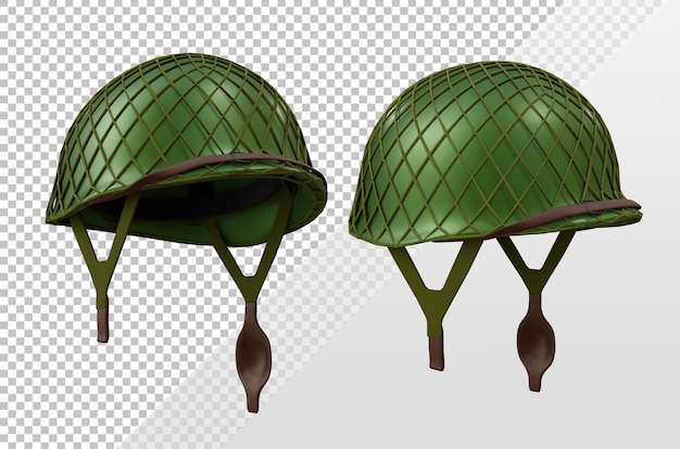 Rappresentazione 3d del casco verde della seconda guerra mondiale con vista prospettica della rete a maglie