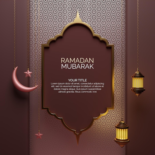 PSD 3d rendering greeting card design for ramadan mubarak