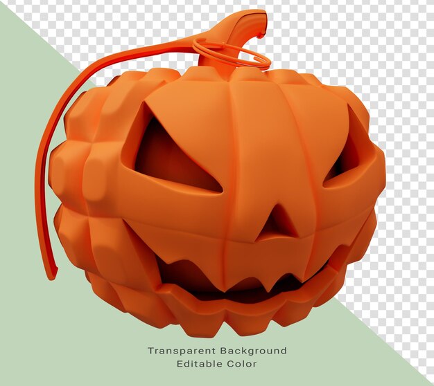 PSD rendering 3d della vista frontale della zucca di halloween della granata sfondo minimo di halloween