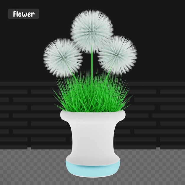 PSD 3d-rendering groen gras bloem in pot