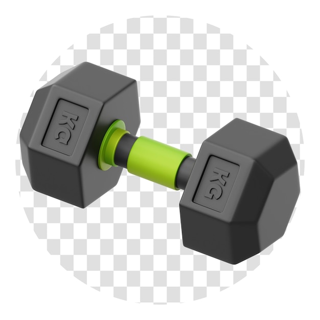 PSD 3d rendering gym equipment hexagonal dumbbell 3d icon transparent background