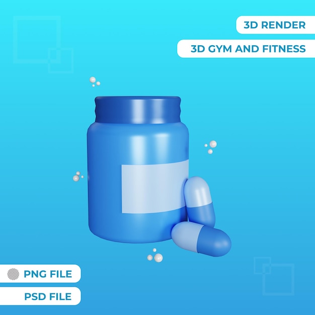 3d rendering gym suplement isolated object premium psd