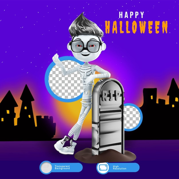 PSD rendering 3d di personaggi di halloween