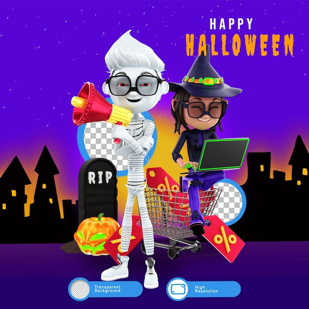 PSD rendering 3d di personaggi di halloween