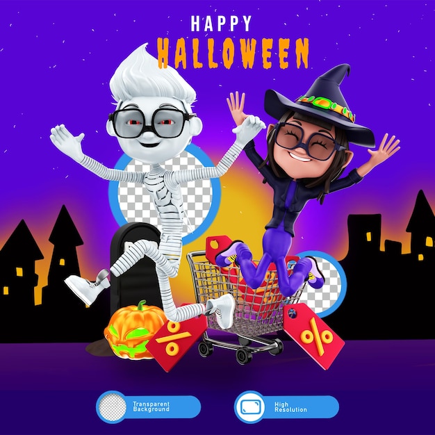 PSD rendering 3d di personaggi di halloween