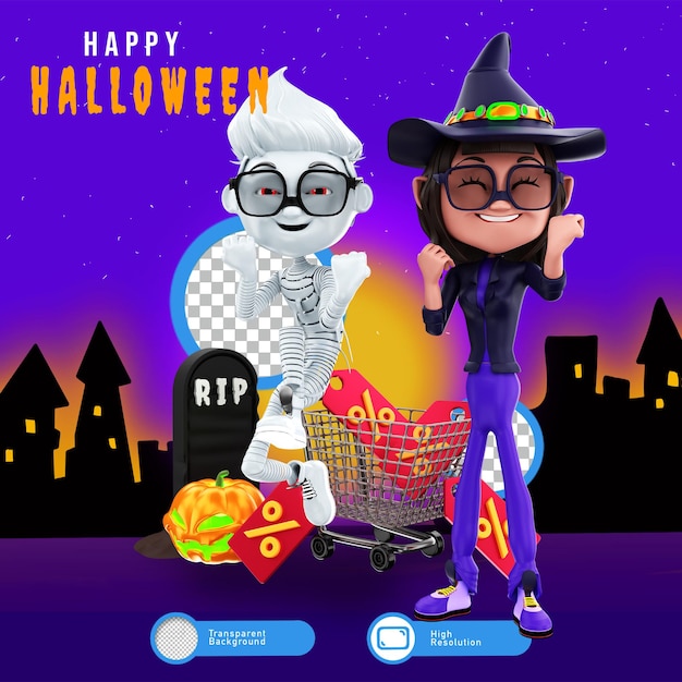 PSD 3d rendering of halloween characters