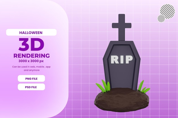 PSD 3d rendering halloween grave illustration object premium psd