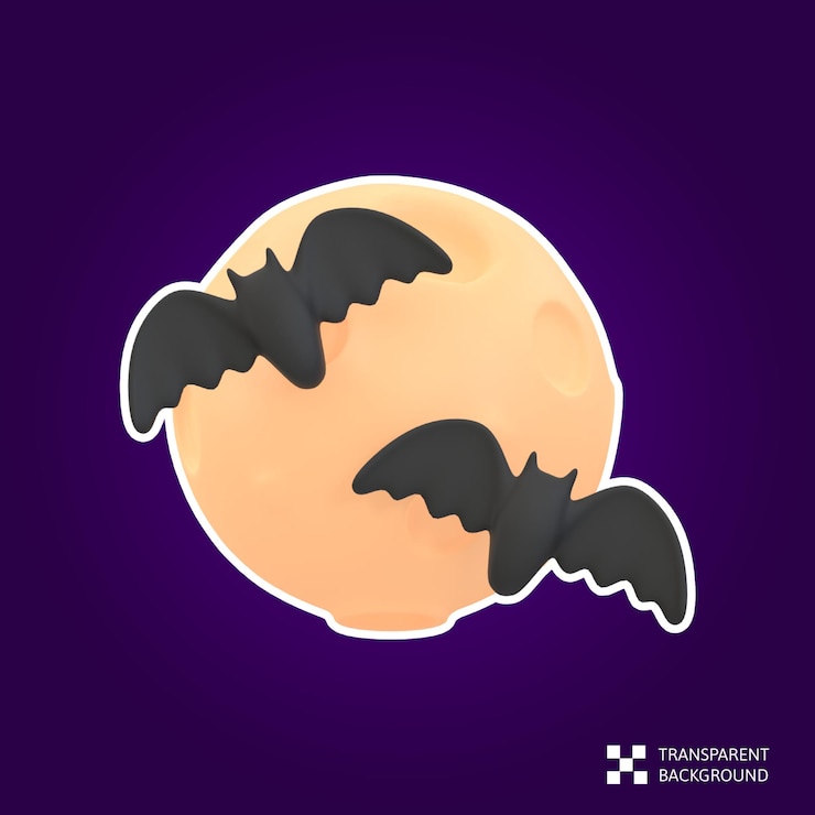 PSD 3d rendering halloween icon  -  bats in front of the moon