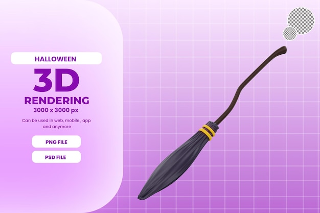 3d rendering halloween witch broom illustration object premium psd