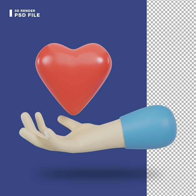 PSD rendering 3d mano che tiene il cuore