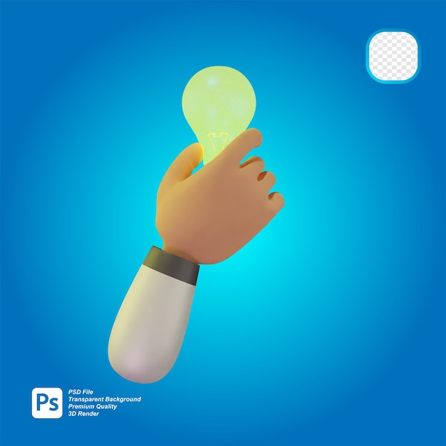 PSD 3d rendering hand holding lamp