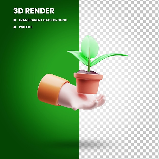 3D-rendering hand illustratie geven van een plant in een pot met het concept van de dag van de aarde en ecologie