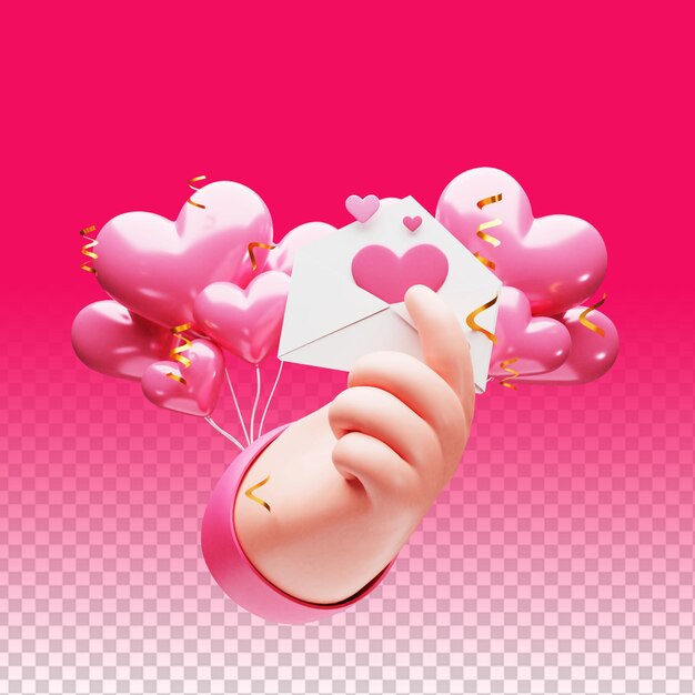 PSD rendering 3d dell'illustrazione della mano che dà un concetto romantico di lettera d'amore