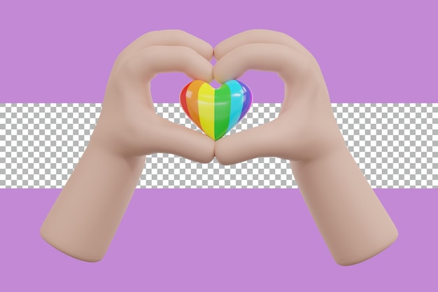 Il cuore fatto a mano con rendering 3D ha un cuore arcobaleno trasparente psd premium