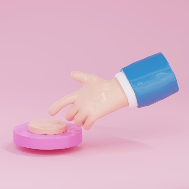 PSD 3d rendering of a hand push button on a pink background