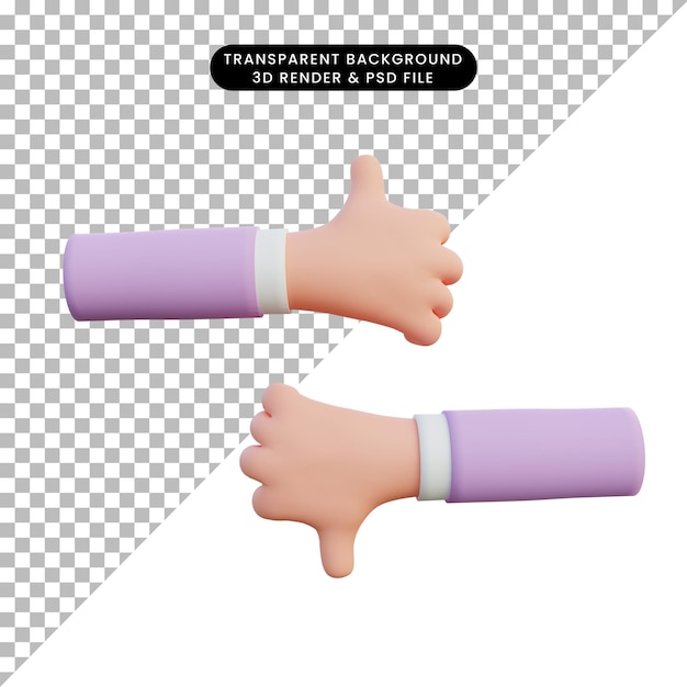 PSD 3d rendering hand thumbs up and down