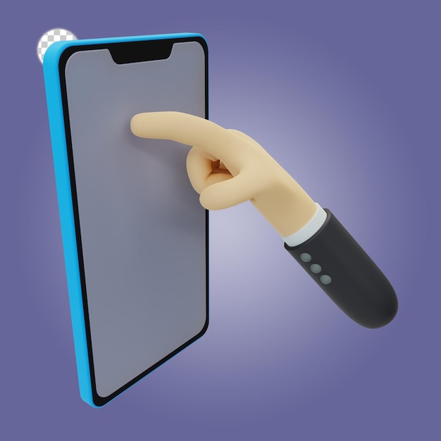 PSD 3d rendering of hand touching phone