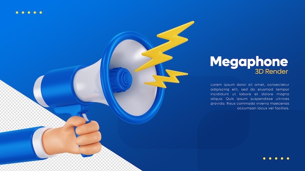 3d rendering of hand with blue megaphone