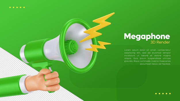 3d rendering of hand with green megaphone