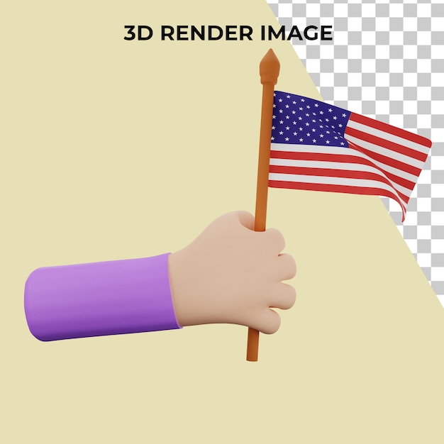 PSD 3d rendering hand with united states independence day concept