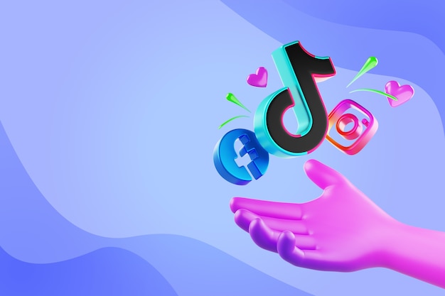 PSD 3d rendering of hands and social media background