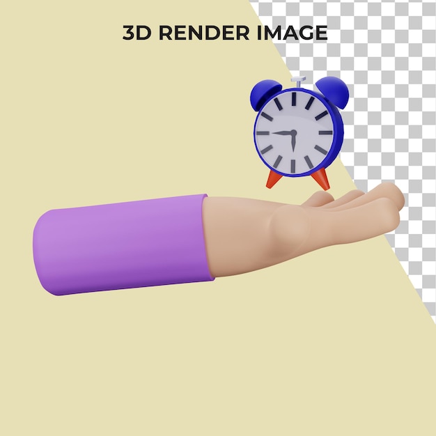 3d rendering of hands with clock concept premium psd