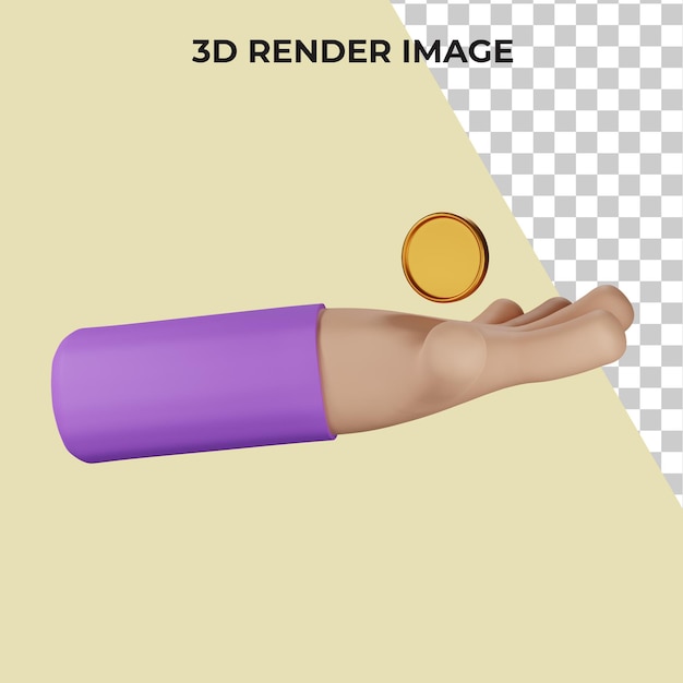 PSD 3d rendering of hands with coin concept premium psd