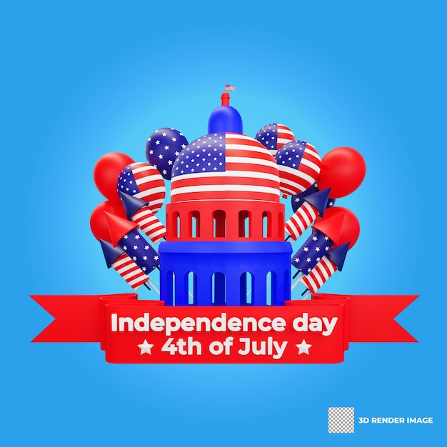 PSD 3d rendering happy fourth of july american independence day